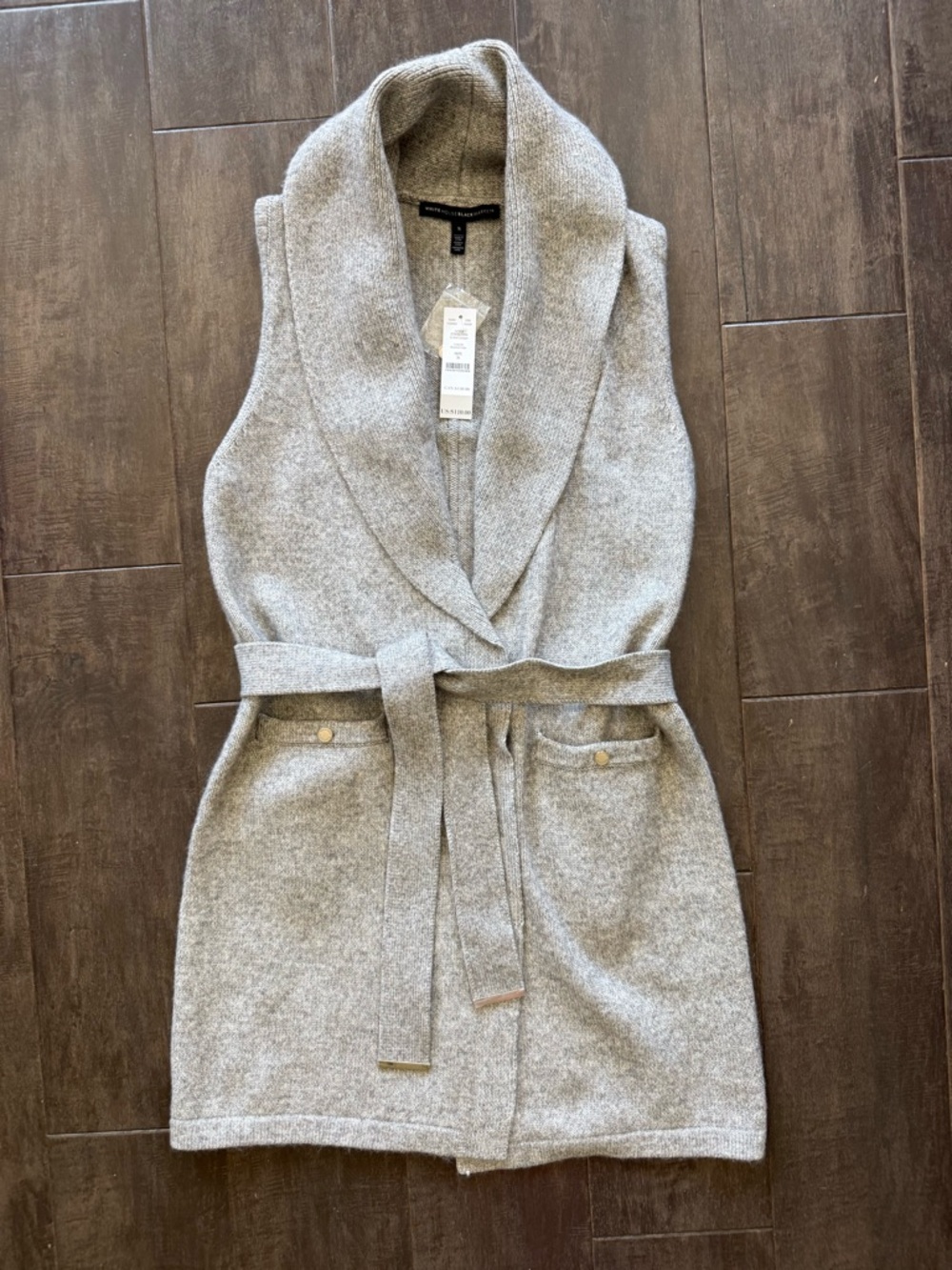 White House Black Market NWT SL MIDI Cardigan Knit Belted Shawl Neck Gray Sz S